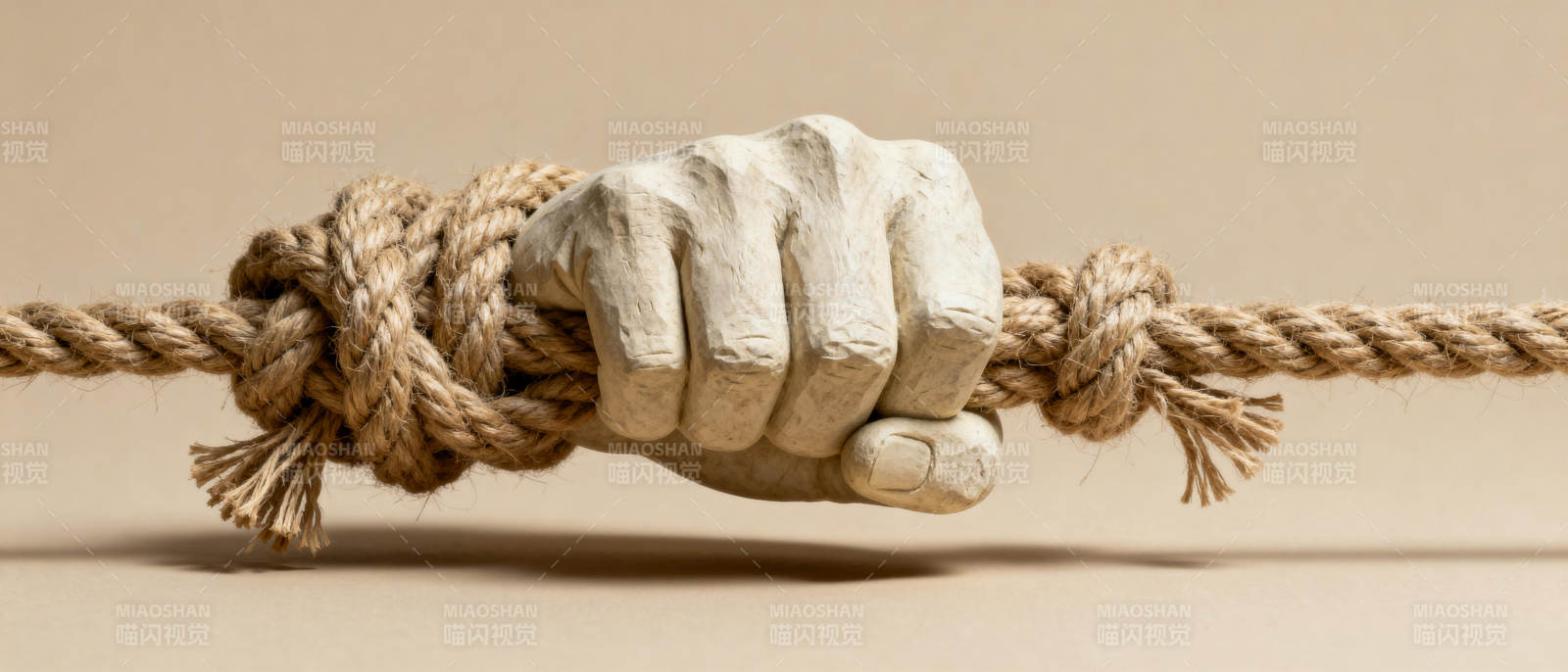 紧握绳结的手图片