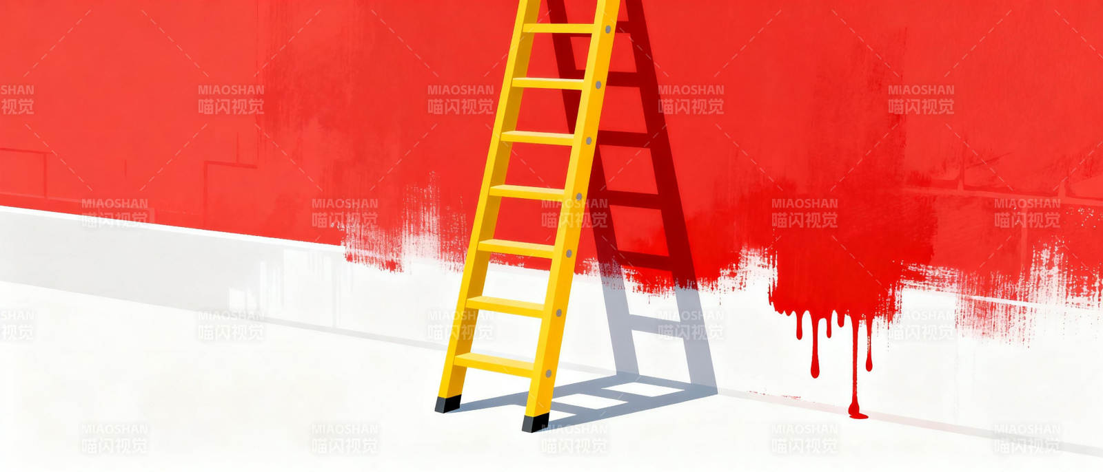 红墙上的黄色梯子图片