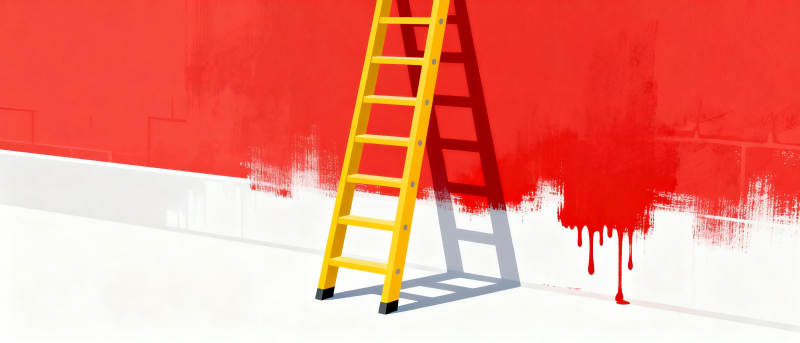 红墙上的黄色梯子图片