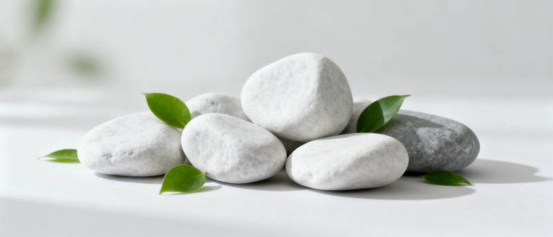 禅意石与绿叶图片