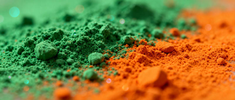 绿橙粉末对比特写图片