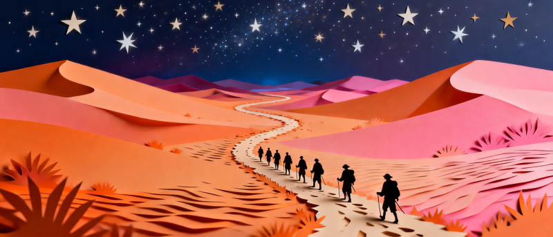 星夜沙漠行旅图片