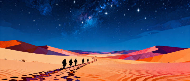 星夜沙漠行图片