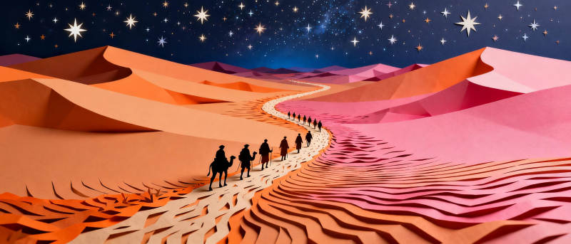 星夜沙漠行旅图片