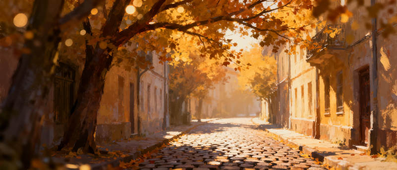 秋日街巷静谧景图片