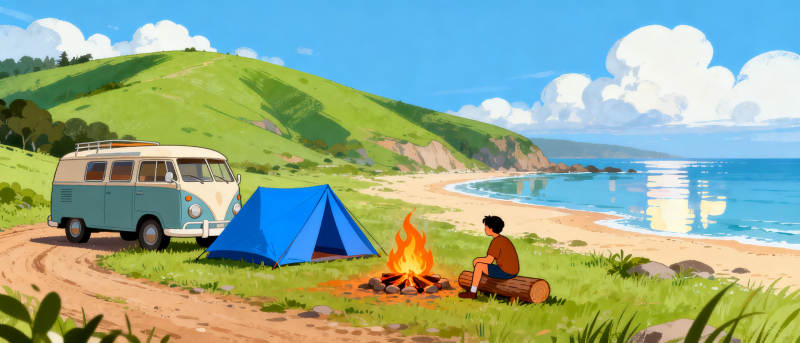 海边露营 篝火相伴图片