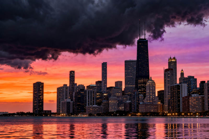 芝加哥暮色天际线图片