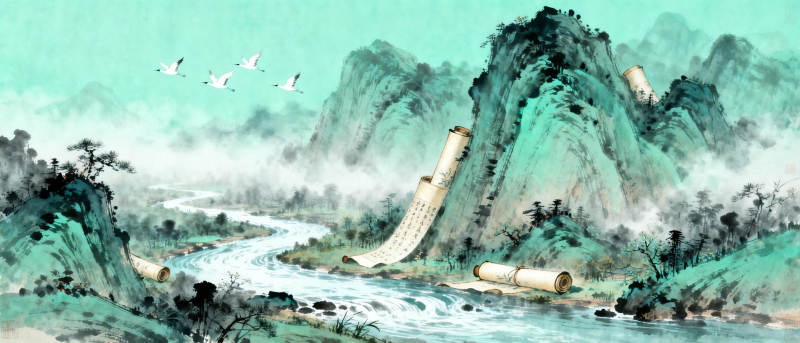 山水画卷图片