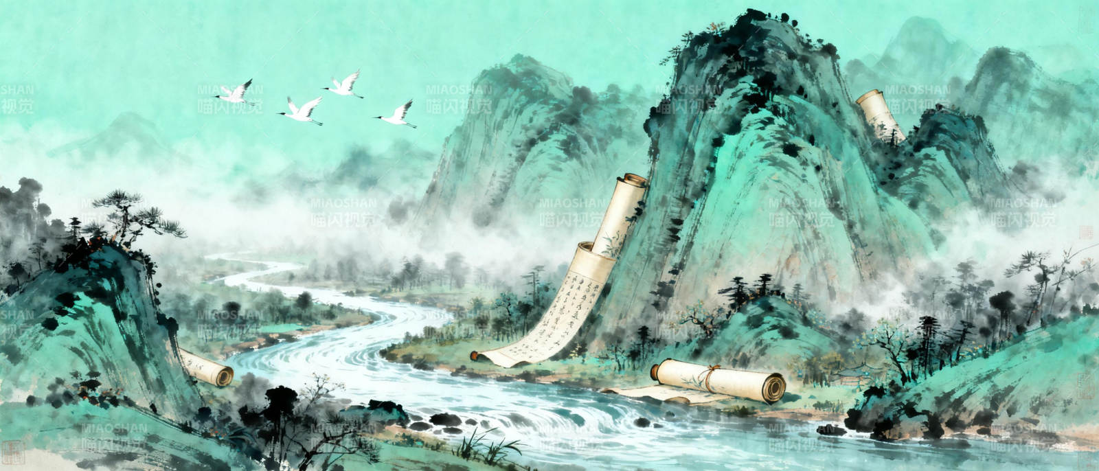 山水画卷图片