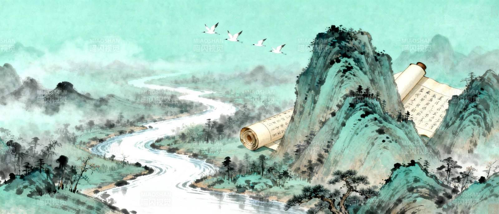 山水画卷图片