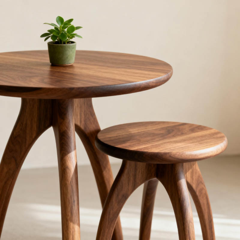 木桌椅与绿植图片