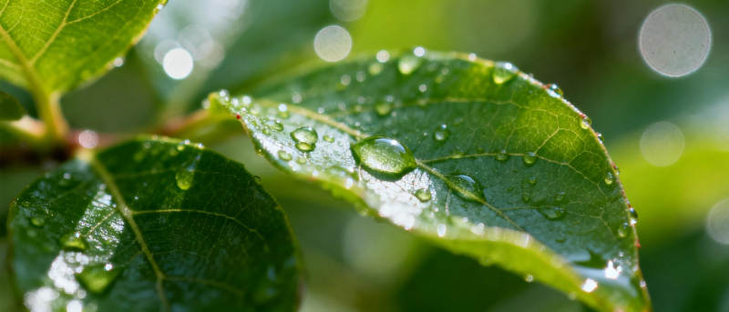 露珠点缀绿叶图片