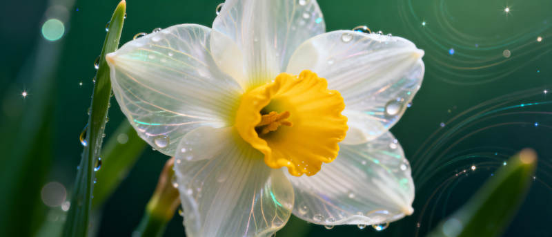 水珠点缀的水仙花图片