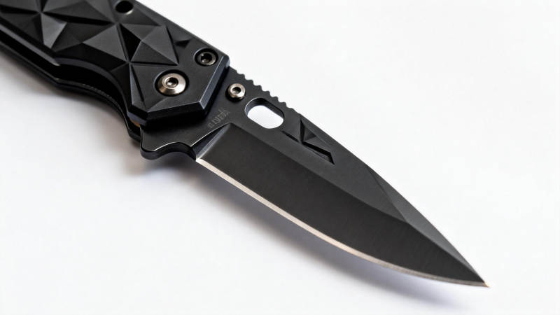 黑色折叠刀特写图片