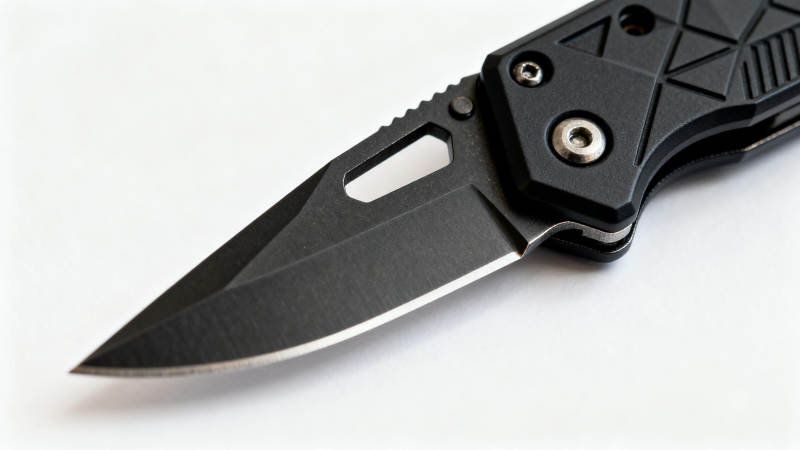 黑色折叠刀特写图片