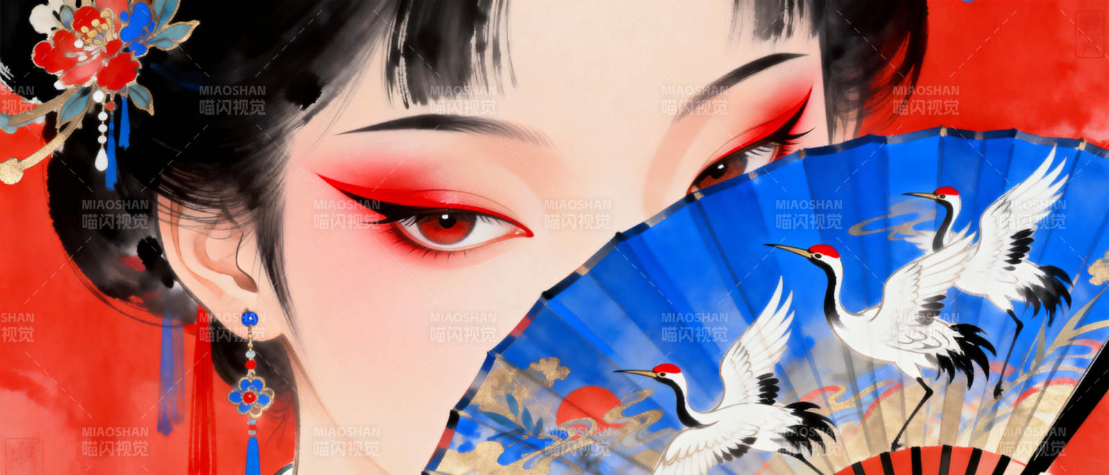 红妆扇影 鹤舞翩跹图片