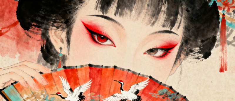 红扇掩面 鹤舞翩跹图片