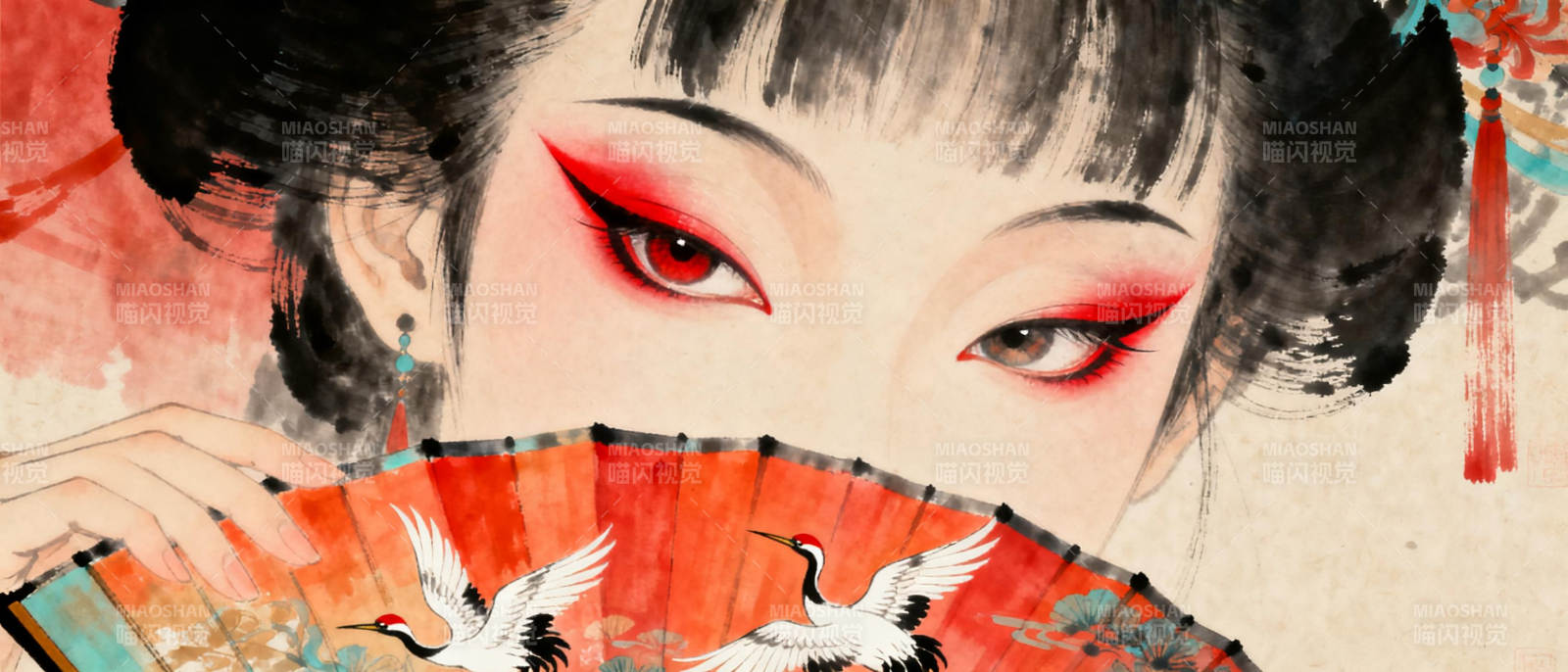 红扇掩面 鹤舞翩跹图片