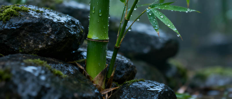 雨后竹石静景图片