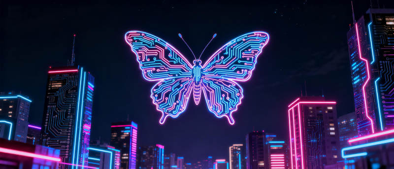 霓虹蝶影都市夜图片