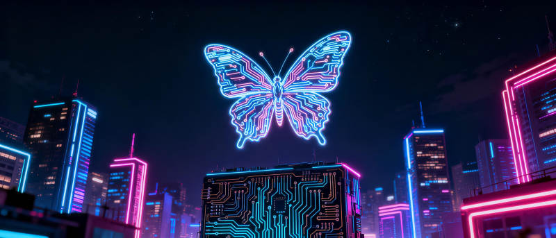 霓虹蝶影都市夜图片