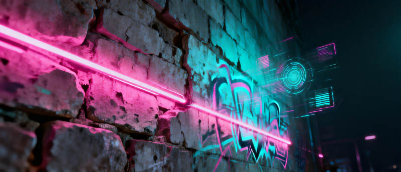 霓虹砖墙夜景图片