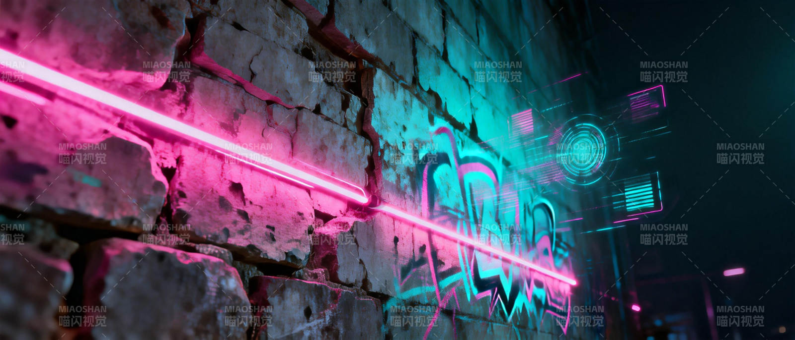 霓虹砖墙夜景图片