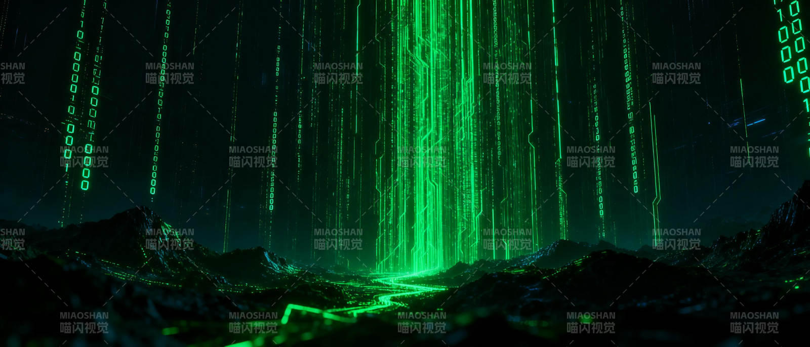 绿色代码雨夜景图片