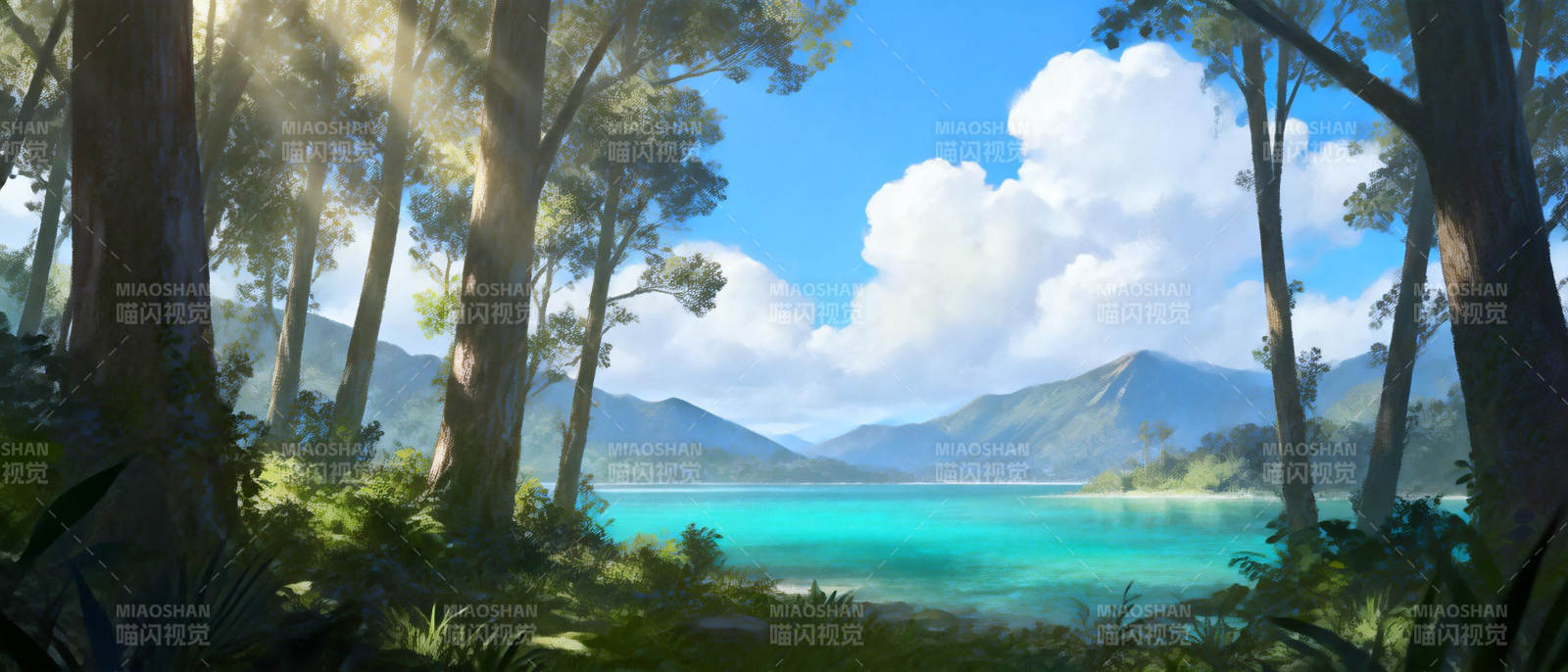 湖光山色林间景图片