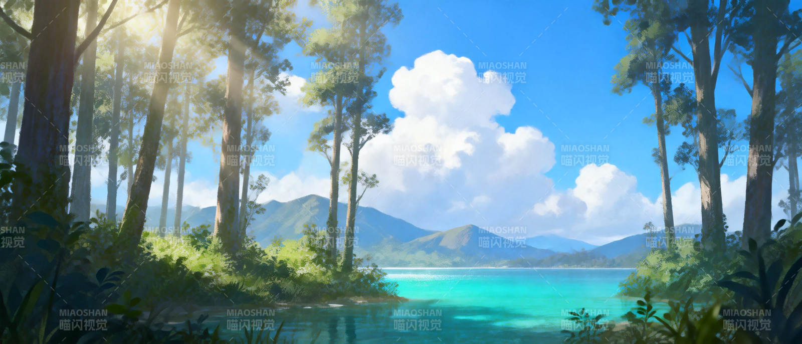 湖光山色林间景图片