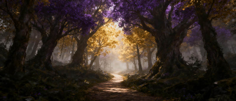 紫雾林间小径图片