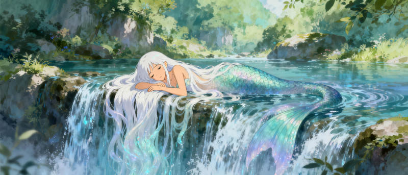 溪畔沉睡的美人鱼图片