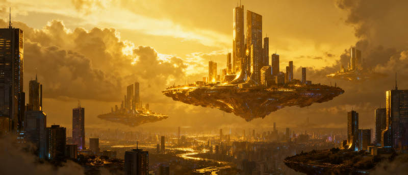 悬浮都市晨曦图片