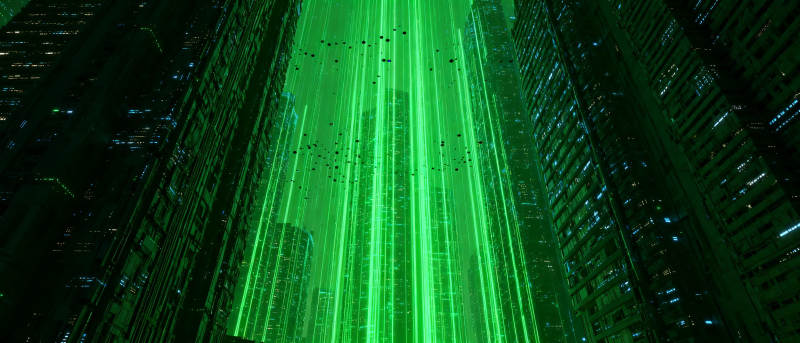 绿色光束城市夜景图片