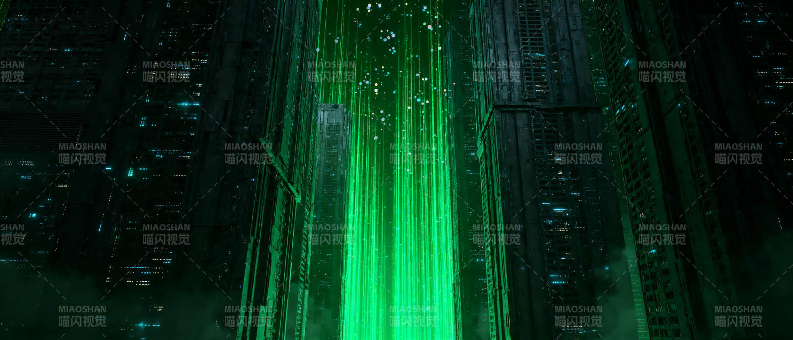 绿色光束城市夜景图片