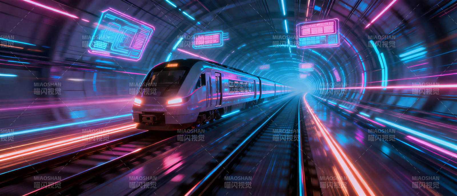 霓虹隧道列车疾驰图片