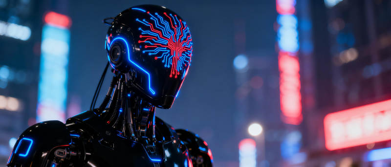 霓虹都市中的机械人图片