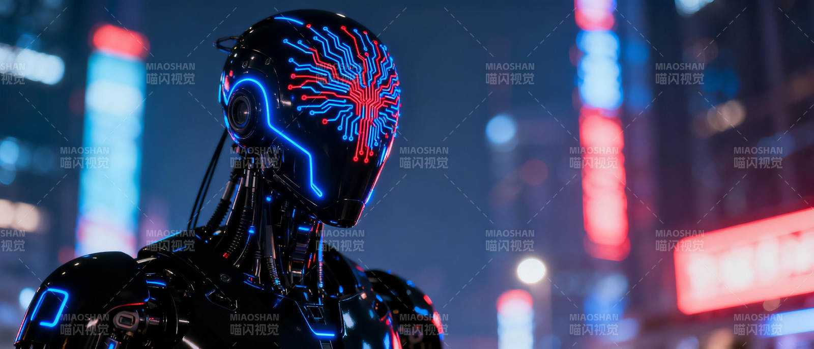 霓虹都市中的机械人图片