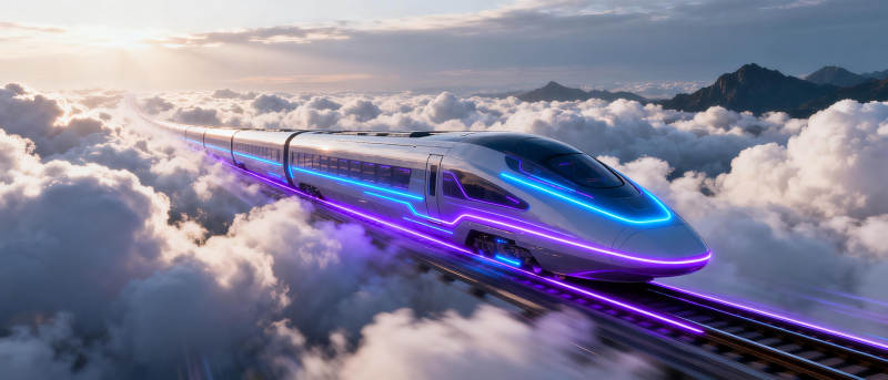 云中飞驰的未来列车图片