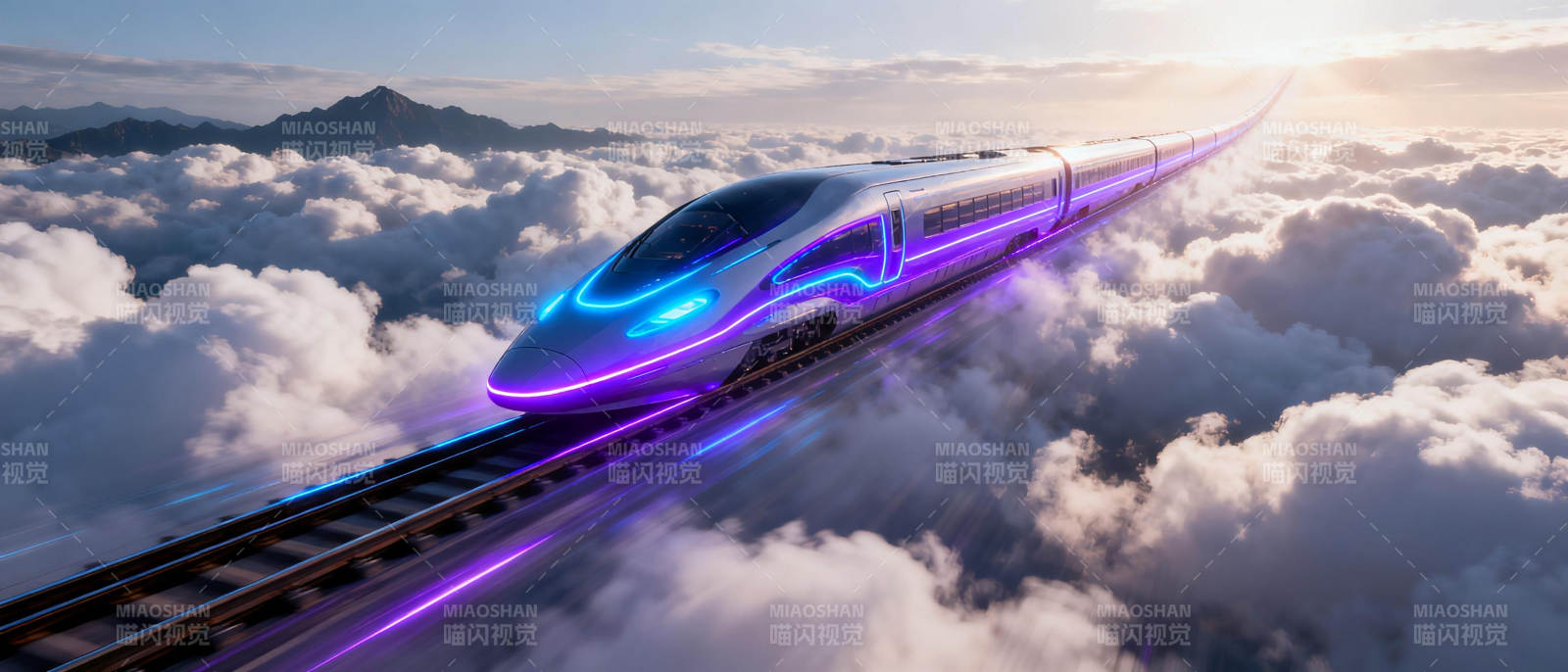 云上飞驰的未来列车图片