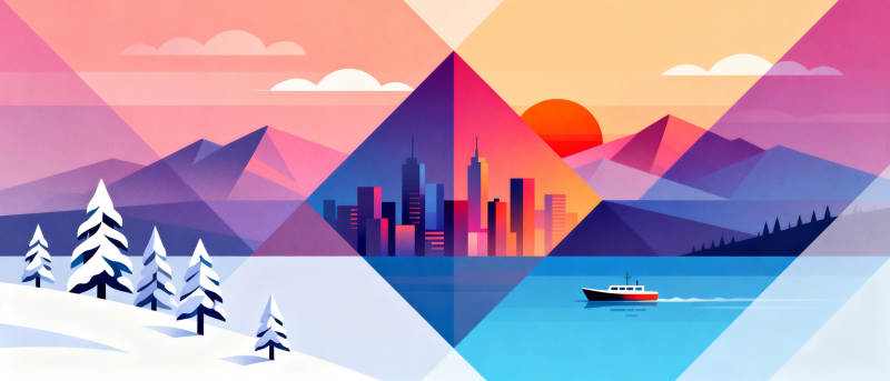 几何山水城市图图片