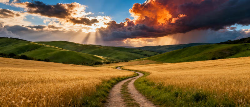 金色麦田小径图片