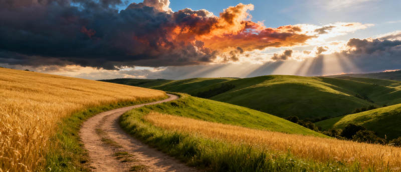 金色麦田小径图片