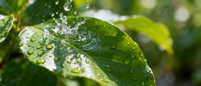 雨滴轻拂绿叶图片