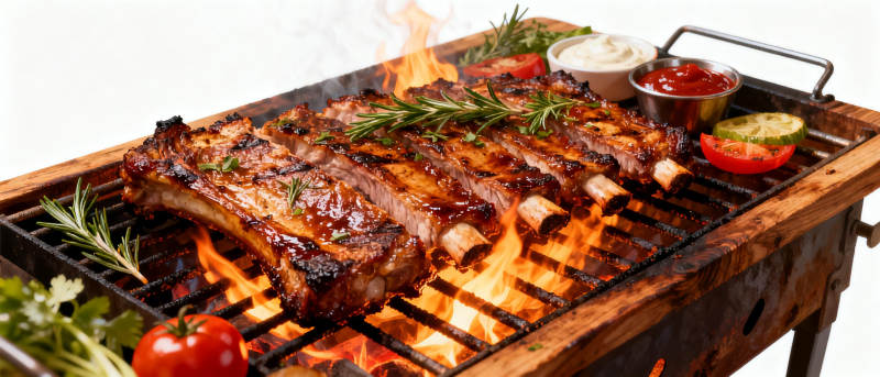 烤架上的美味排骨图片