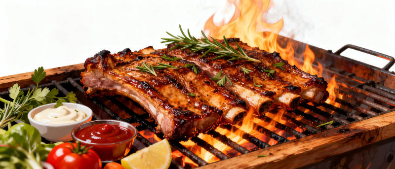 烤肋排火焰香草图片