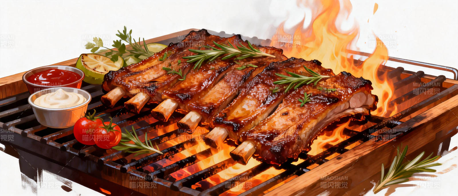 烤架上的美味排骨图片