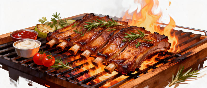 烤架上的美味排骨图片