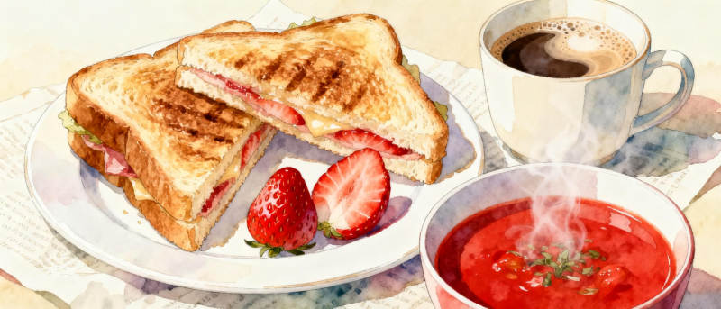 美味三明治与热汤图片