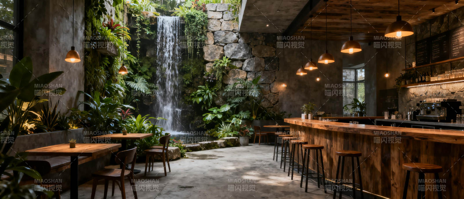 瀑布餐厅静谧一隅图片